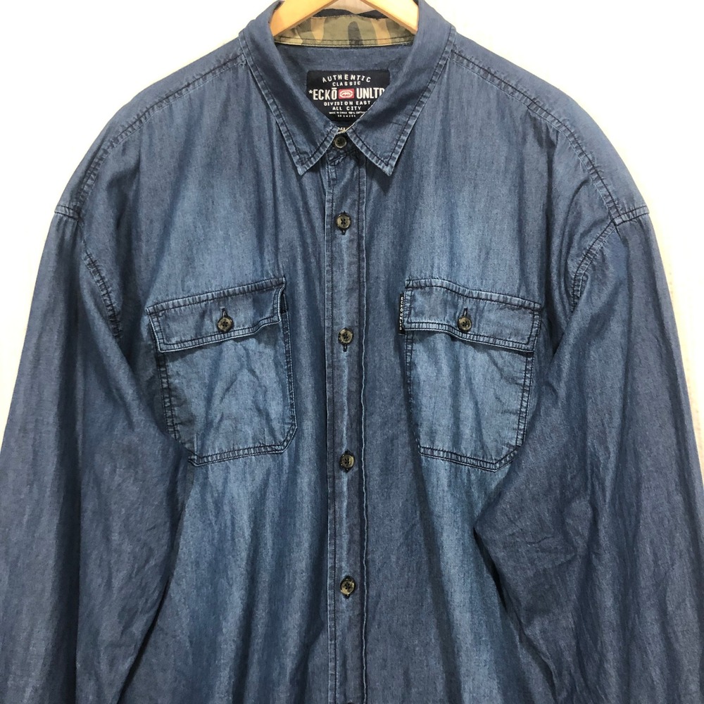 Ecko Unltd Denim Shirt‎ Long Sleeve Button Up Casual Men's Size 3XLarge